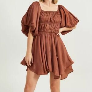Altar'd State Brown Puff Sleeve Dress
